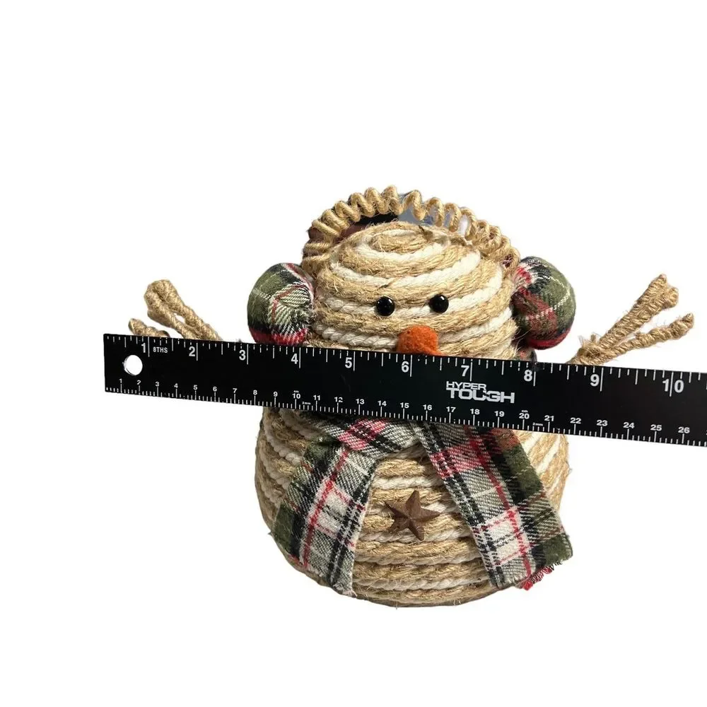Snowman Twine Rope 7” Tall Stuffed Decorative Winter Christmas Plaid Scarf Snow‎
